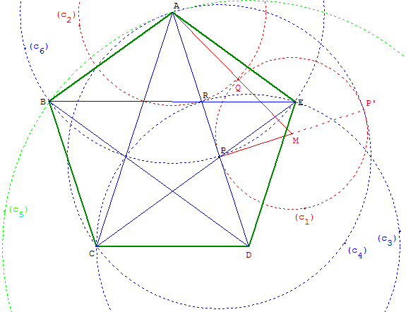 pentagone regulier a partir d'une diagonale - copyright Patrice Debart 2003