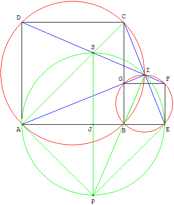 similitude - intersection de tangentes dans 2 carrés contigus - copyright Patrice Debart 2003