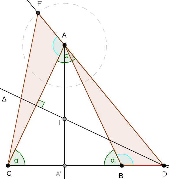 triangles isométriques autour d'un triangle isocèle - figure Geogebra - copyright Patrice Debart 2011