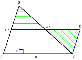 aire du triangle - le transformer en parallélogramme horizontal - copyright Patrice Debart 2008
