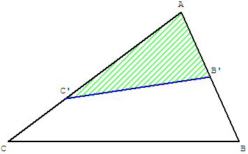 aire d'un triangle inscrit dans un triangle - proportions - copyright Patrice Debart 2008
