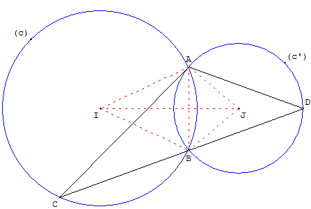 geometrie du cercle - triangle inscrit dans 2 cercles - copyright Patrice Debart 2007