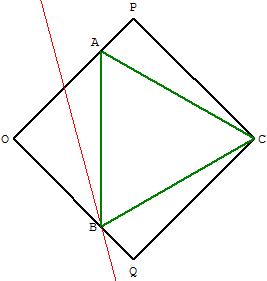 triangle équilatéral inscrit dans un carré - construction par rotation - copyright Patrice Debart 2007