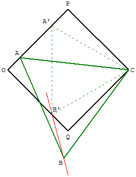 triangle équilatéral inscrit dans un carré - recherche - copyright Patrice Debart 2007