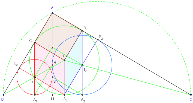 cercles inscrits dans triangle rectangle - figure GeoGebra - copyright Patrice Debart 2011