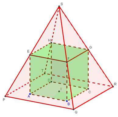 figure geogebra 3d - cube inscrit dans une pyramide - copyright Patrice Debart 2015