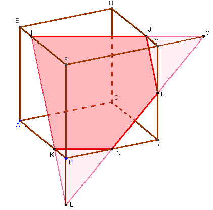geogebra 3d - vue de face de la section plane du cube - copyright Patrice Debart 2015