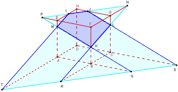 pentagone comme section de cube avec geogebra 3d - copyright Patrice Debart 2015