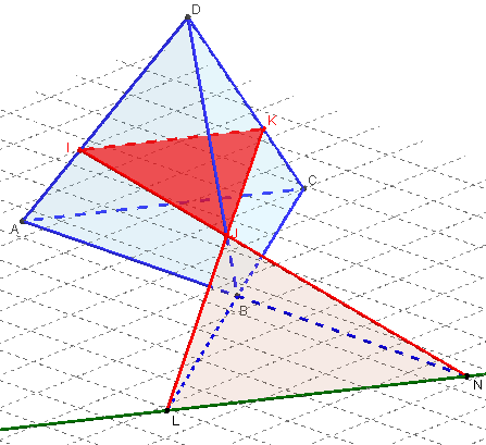 gegebra 3d - triangle section plane d'un tétraèdre- copyright Patrice Debart 2015