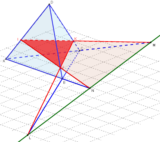 geogebra 3d - intersection du plan de base et du triangle section plane d'un tétraèdre- copyright Patrice Debart 2015