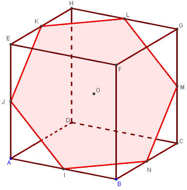 Geogebra 3D - hexagone régulier comme section plane du cube - copyright Patrice Debart 2014