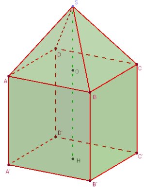 geogebra 3d - cube surmonte d'une pyramide - faces colorees - copyright Patrice Debart 2014