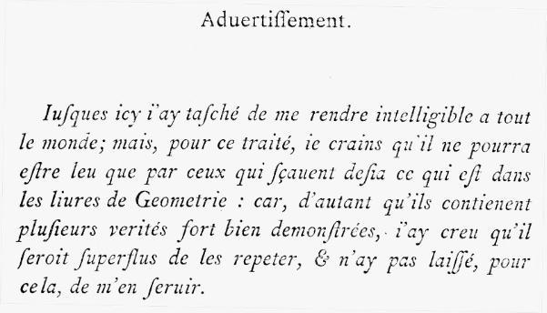 la geometrie de descartes - ed. 1637 - avertissement
