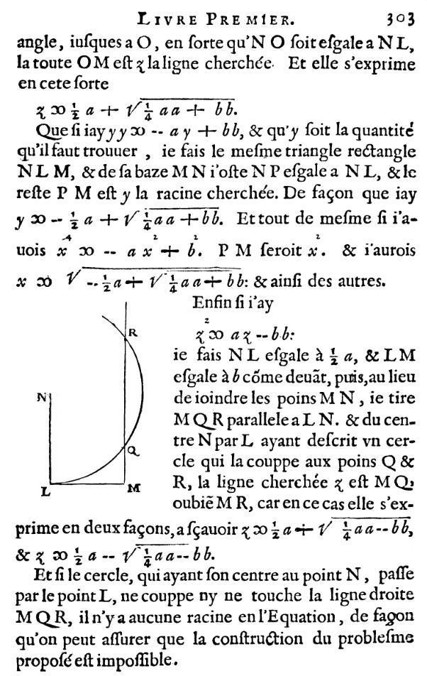 la geometrie de descartes - ed. 1637 - equation du second degre, problemes plans - page 303 