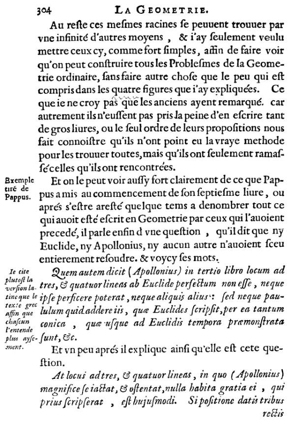 la geometrie de descartes - ed. 1637 - probleme de pappus - page 304