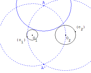 probleme de construction - tracer un cercle, tangent exterieurement a deux cercles