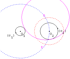 probleme de construction - un cercle de rayon donne, tangent a deux cercles