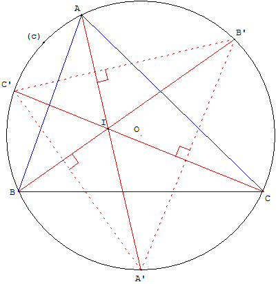 geometrie du triangle - pieds des bissectrices situes sur le cercle circonscrit - copyright Patrice Debart 2002