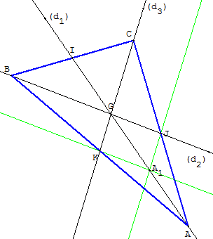 droites remarquables du triangle - construire un triangle dont on connait les trois medianes - copyright Patrice Debart 2002