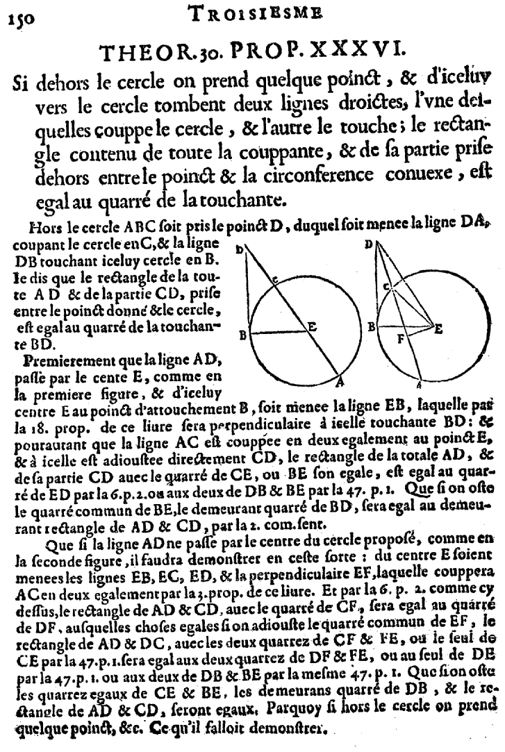 les éléments d'Euclide - livre III - puissance d'un point par rapport à un cercle