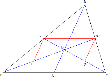 geometrie du triangle - parallelogramme de milieu le centre de gravite - copyright Patrice Debart 2002