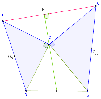 deux triangles isoceles autour de BOA - la mediane de l'un est la hauteur de l'autre - copyright Patrice Debart 2016
