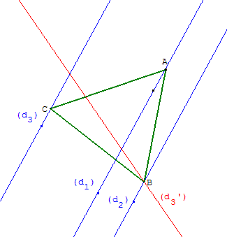 geometrie du triangle equilateral - probleme des trois paralleles - copyright Patrice Debart 2004