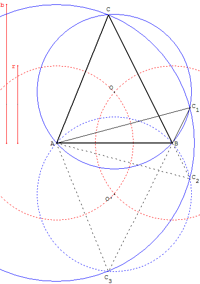 triangle connaissant 2 côtés et le rayon du cercle circonscrit - copyright Patrice Debart 2008