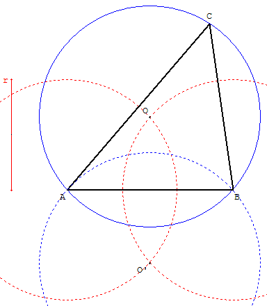 triangle connaissant un cote et le rayon du cercle circonscrit - copyright Patrice Debart 2008