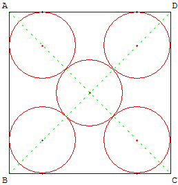 sangaku dans le carré - cinq cercles inscrits - copyright Patrice Debart 2013