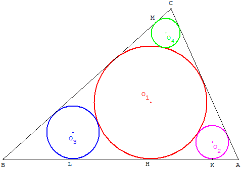 geometrie du triangle - quatre cercles tangents - copyright Patrice Debart 2010