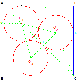 empilement dans le carré - trois cercles inscrits - copyright Patrice Debart 2013