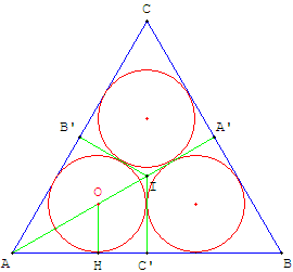 empilement dans le triangle équilatéral - trois cercles inscrits - copyright Patrice Debart 2013