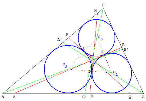 solution du problème de Malfatti - trois cercles tangents inscrits dans un triangle - copyright Patrice Debart 2010
