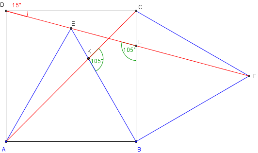 montrer un alignement - carré et 2 triangles équilatéraux - copyright Patrice Debart 2012