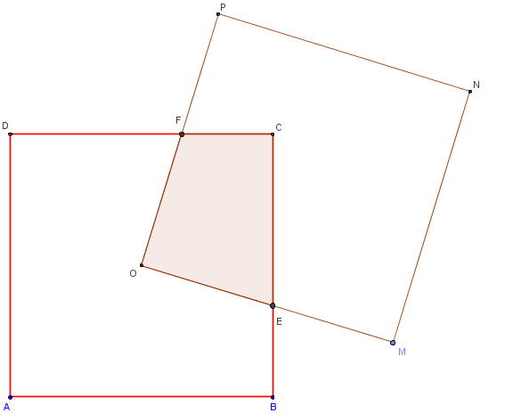 transformation géométrique rotation - surface d'un polygone forme par l'intersection de 2 carrés- copyright Patrice Debart 2011