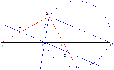 polaire d'un point par rapport à deux droites - bissectrices intérieure et extérieure d'un angle d'un triangle - copyright Patrice Debart 2009